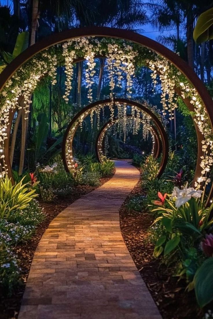 Illuminated garden arch pathway