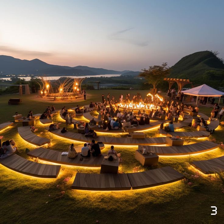 Outdoor amphitheater at sunset
